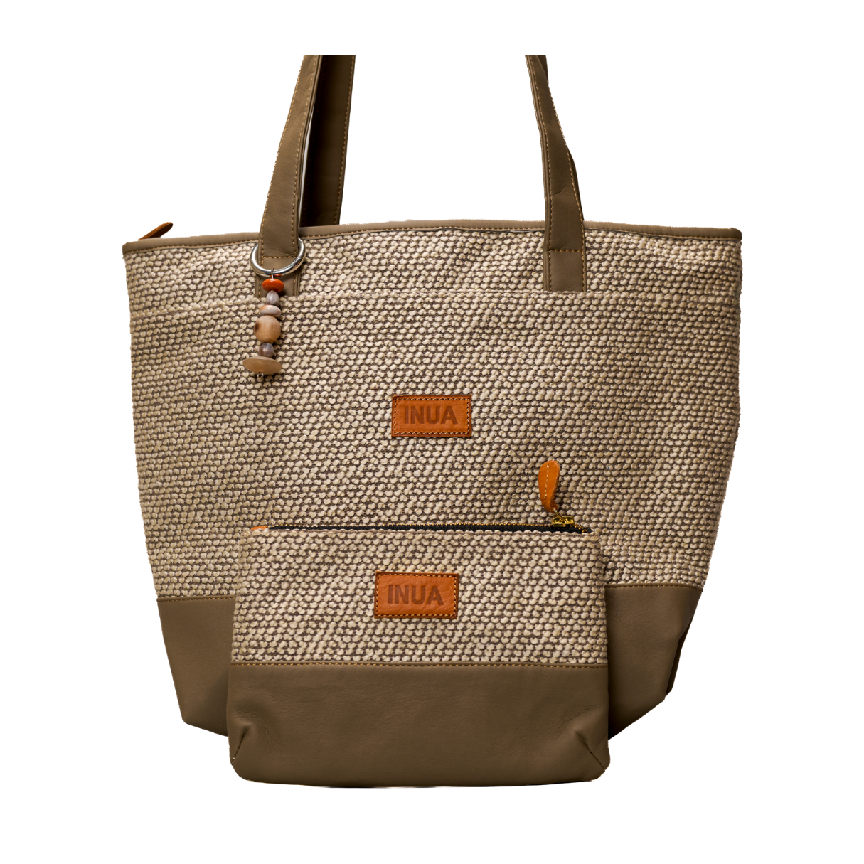 INUA Impact Double Tote with Pouch - Basketweave Natural
