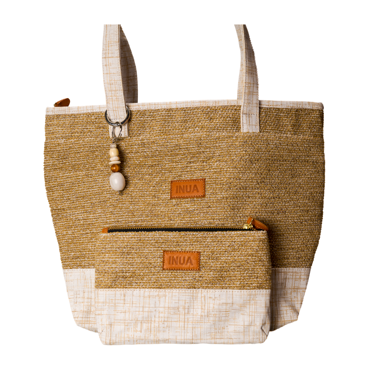 INUA Impact Double Tote with Pouch - Golden Straw Weave