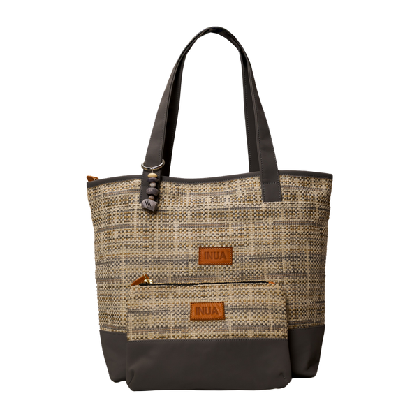 INUA Impact Double Tote with Leather Straps & Pouch – Heritage Tweed