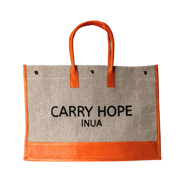 INUA Everyday Impact Tote – Grey Herringbone with Leather Straps