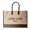 INUA Everyday Impact Tote – Beige Herringbone with Espresso Leather Straps