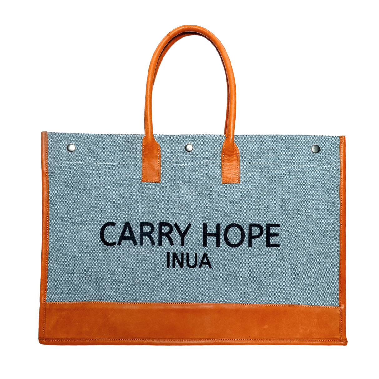 INUA Everyday Impact Tote – Steel Blue Heather with Leather Straps