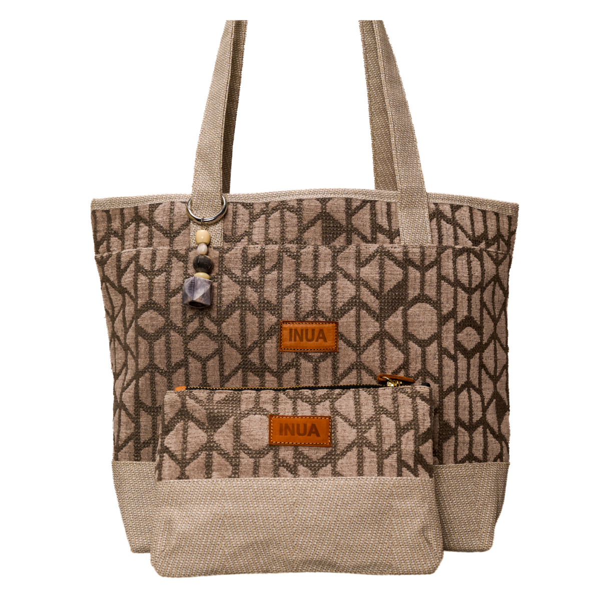INUA Impact Double Tote with Pouch - Espresso Fretwork