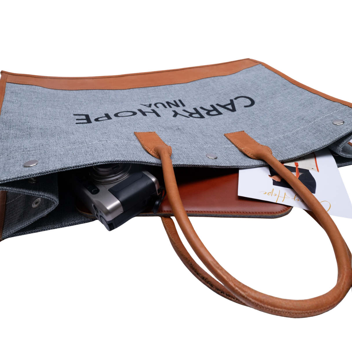 INUA Everyday Impact Tote – Steel Blue Heather with Leather Straps