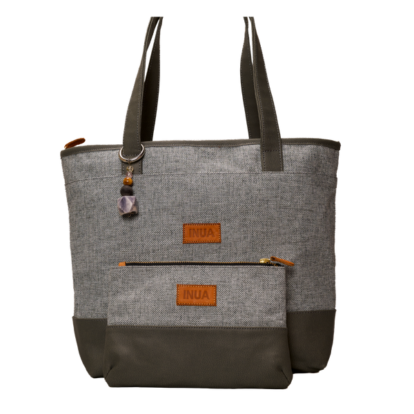 INUA Impact Double Tote with Leather Straps & Pouch – Ash Heather