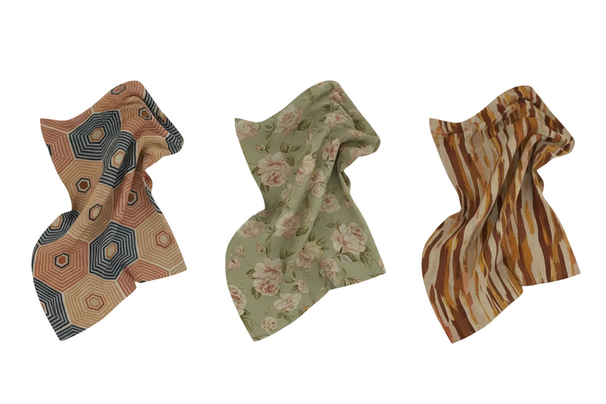 add curves to the fabric, and have different patterns that are earthy colors